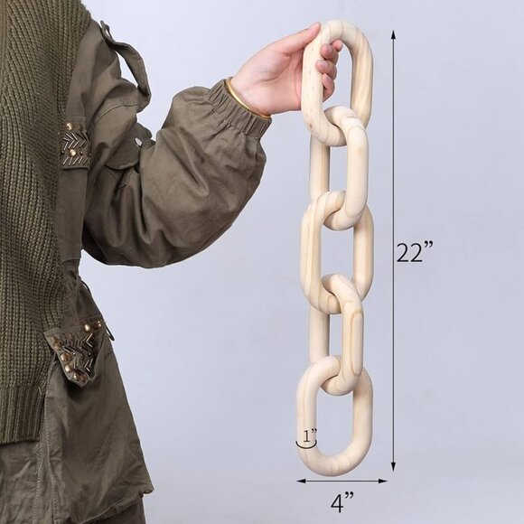 Wooden Chain Link Decor β Light Natural Finish β 22β Long - Picture 3 of 4